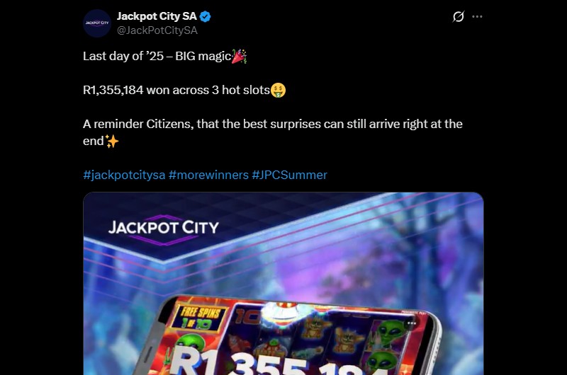 Twitter R1355K NYE Jackpot City Win